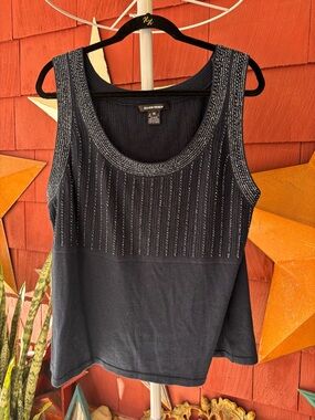 Ellen Tracy Striped Knit Tank Top Black & White Classic Career Casual Size 1X